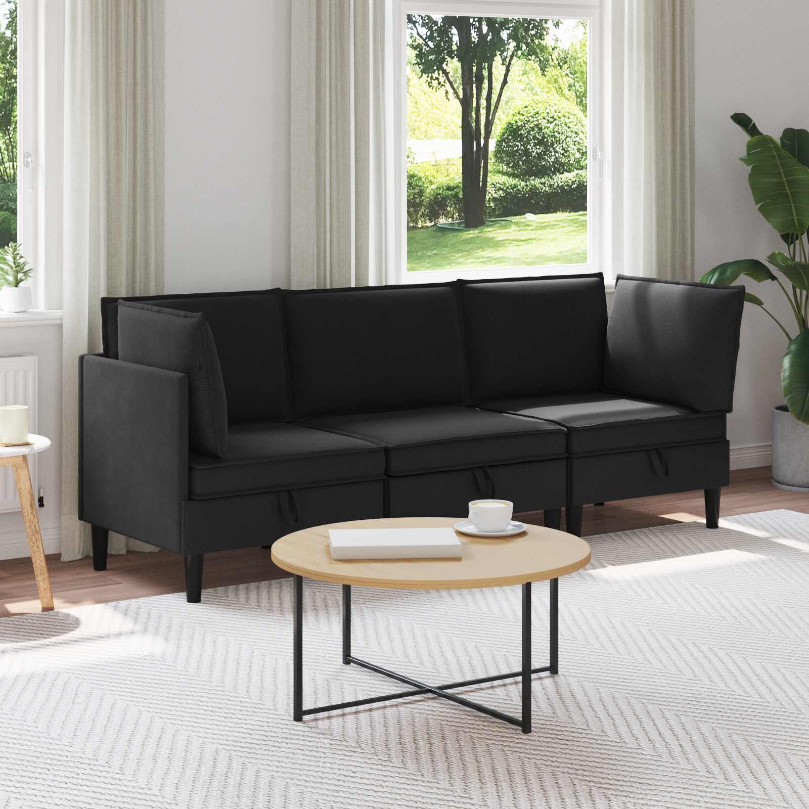 Möbelset För Vardagsrummet 3 Pcs Svart Tyg
