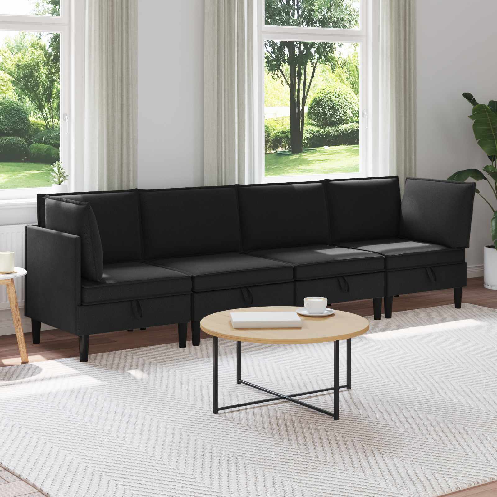 Möbelset För Vardagsrummet 4 Pcs Svart Tyg
