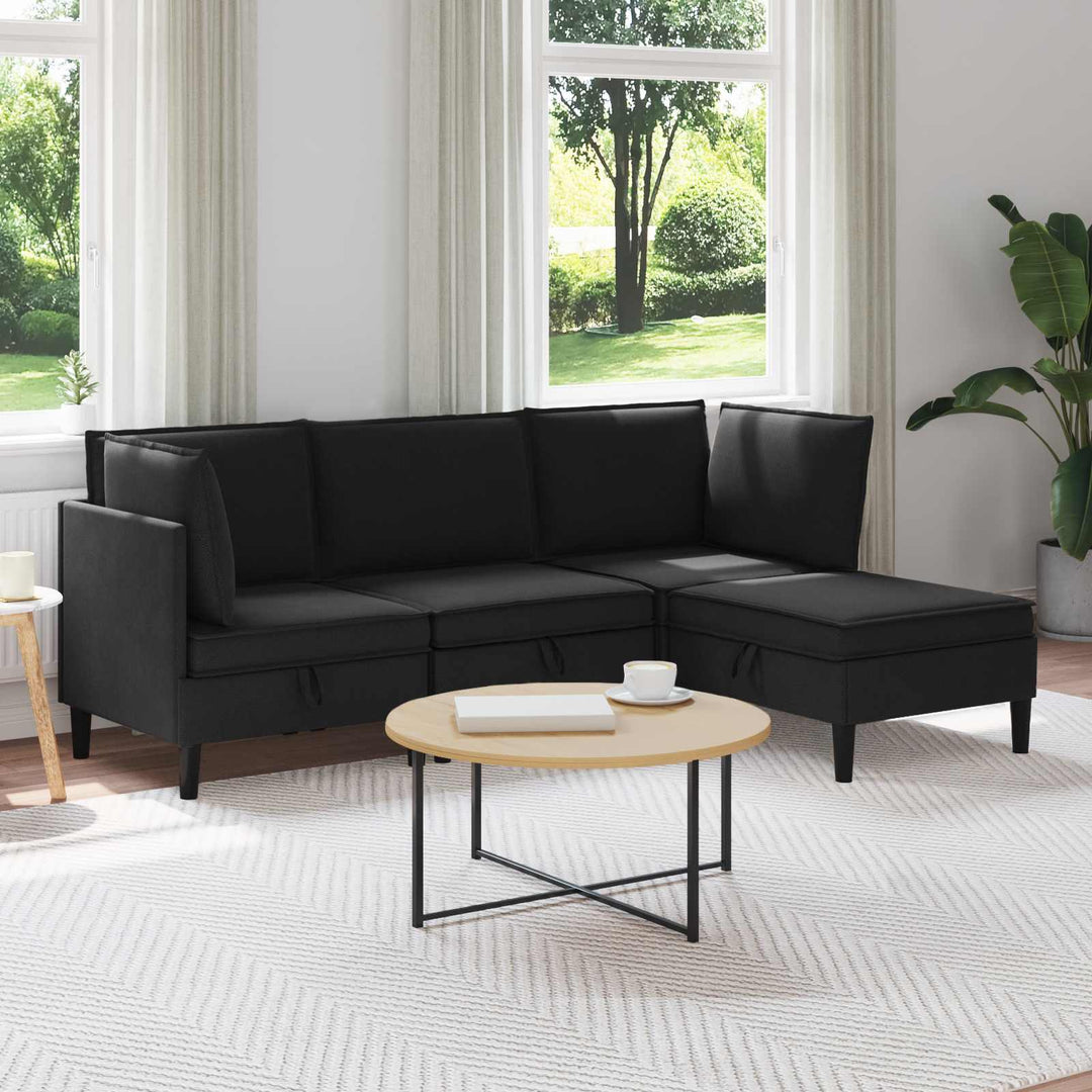 Möbelset För Vardagsrummet 4 Pcs Svart Tyg