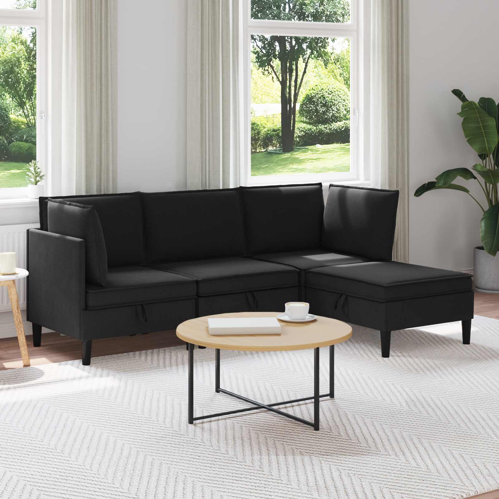 Möbelset För Vardagsrummet 4 Pcs Svart Tyg