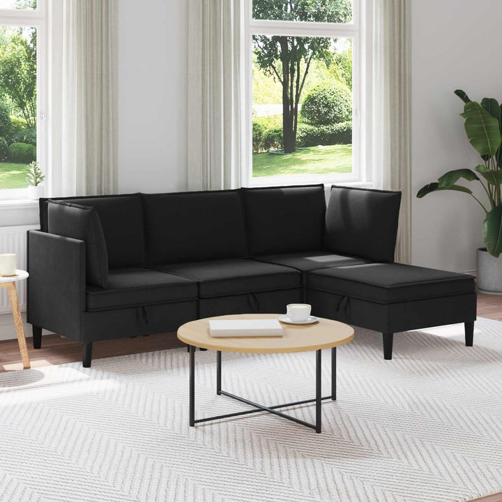 Möbelset För Vardagsrummet 4 Pcs Svart Tyg