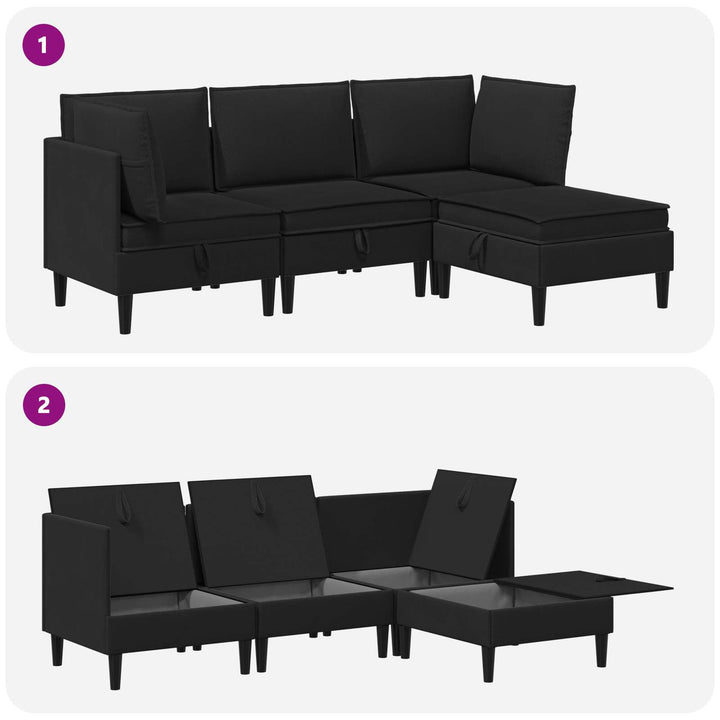 Möbelset För Vardagsrummet 4 Pcs Svart Tyg