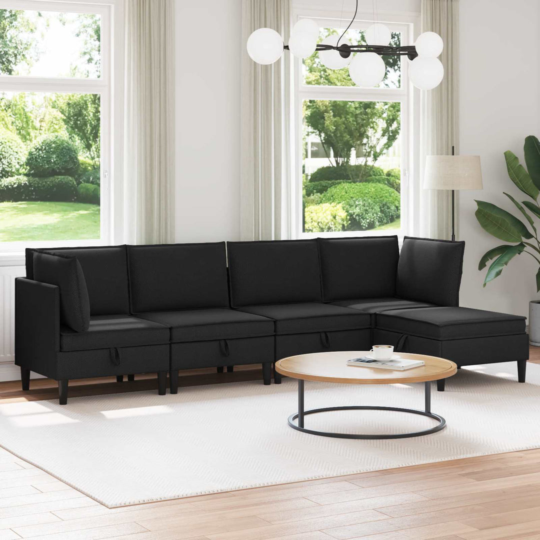 Möbelset För Vardagsrummet 5 Pcs Svart Tyg