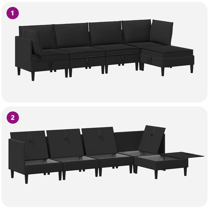 Möbelset För Vardagsrummet 5 Pcs Svart Tyg