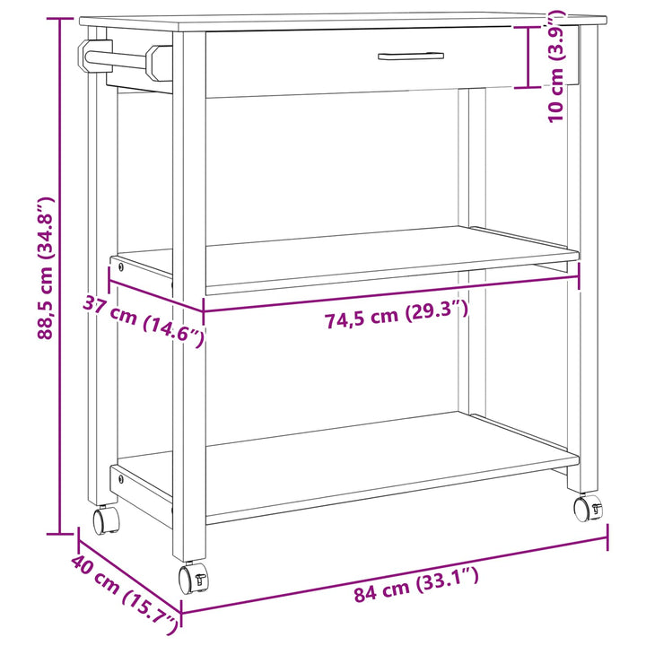 Köksvagn Monza Svart 84 X 40 X 88,5 Cm Massiv Furu