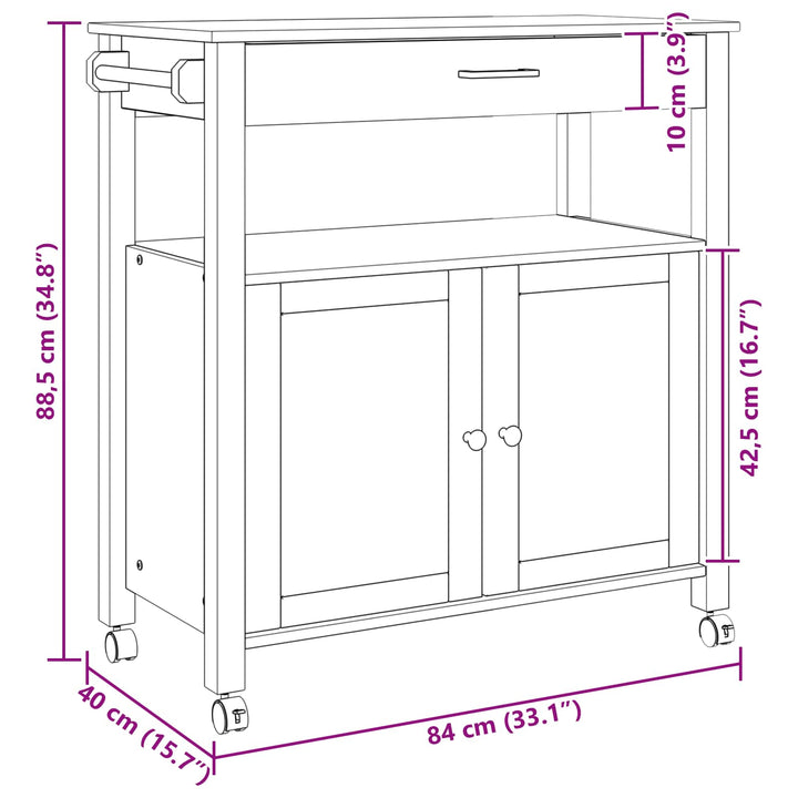 Köksvagn Monza Svart 84 X 40 X 88,5 Cm Massiv Furu