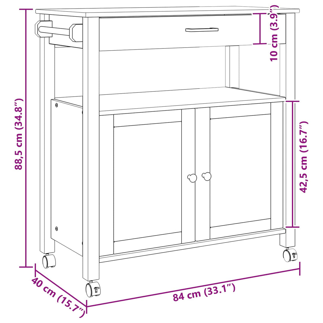 Köksvagn Monza Svart 84 X 40 X 88,5 Cm Massiv Furu