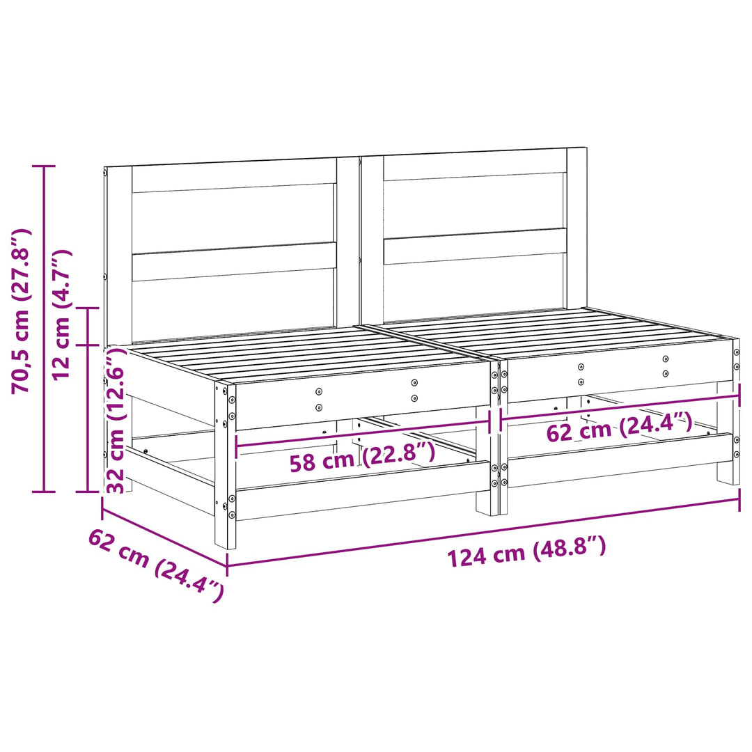 Trädgård Mittensoffa Massivt Furu Vaxbrun 124 X 62 X 70,5 Cm