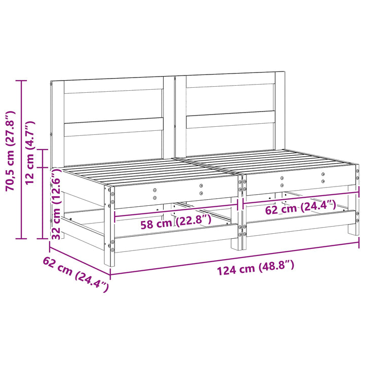 Trädgård Mittensoffa Massivt Furu Vaxbrun 124 X 62 X 70,5 Cm
