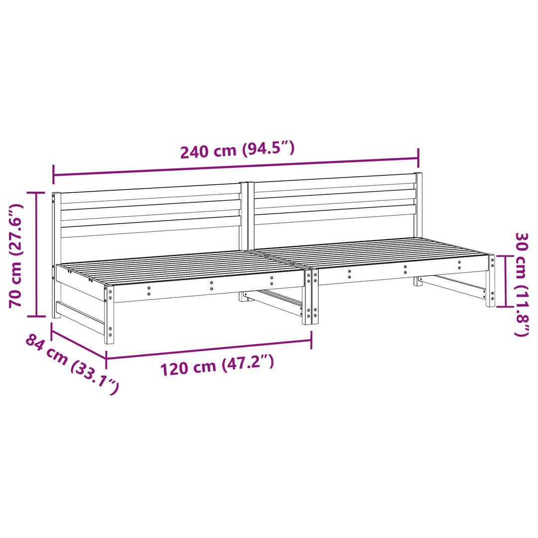 Trädgård Mittensoffa Massivt Furu Vaxbrun 240 X 84 X 70 Cm