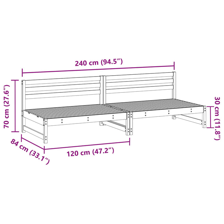 Trädgård Mittensoffa Massivt Furu Vaxbrun 240 X 84 X 70 Cm