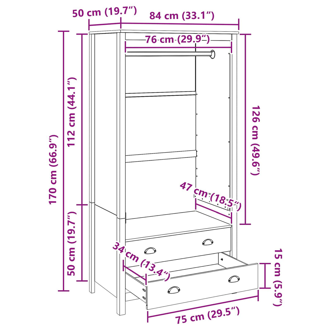 Garderob Hill Honung Brun 84 X 50 X 170 Cm Massivt Furu