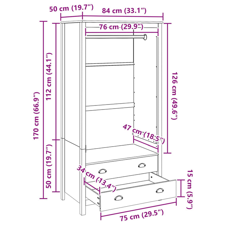 Garderob Hill Honung Brun 84 X 50 X 170 Cm Massivt Furu