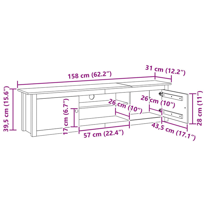 Tv-Ställ Hill Honung Brun 158 X 40 X 39.5 Cm Massivt Furu