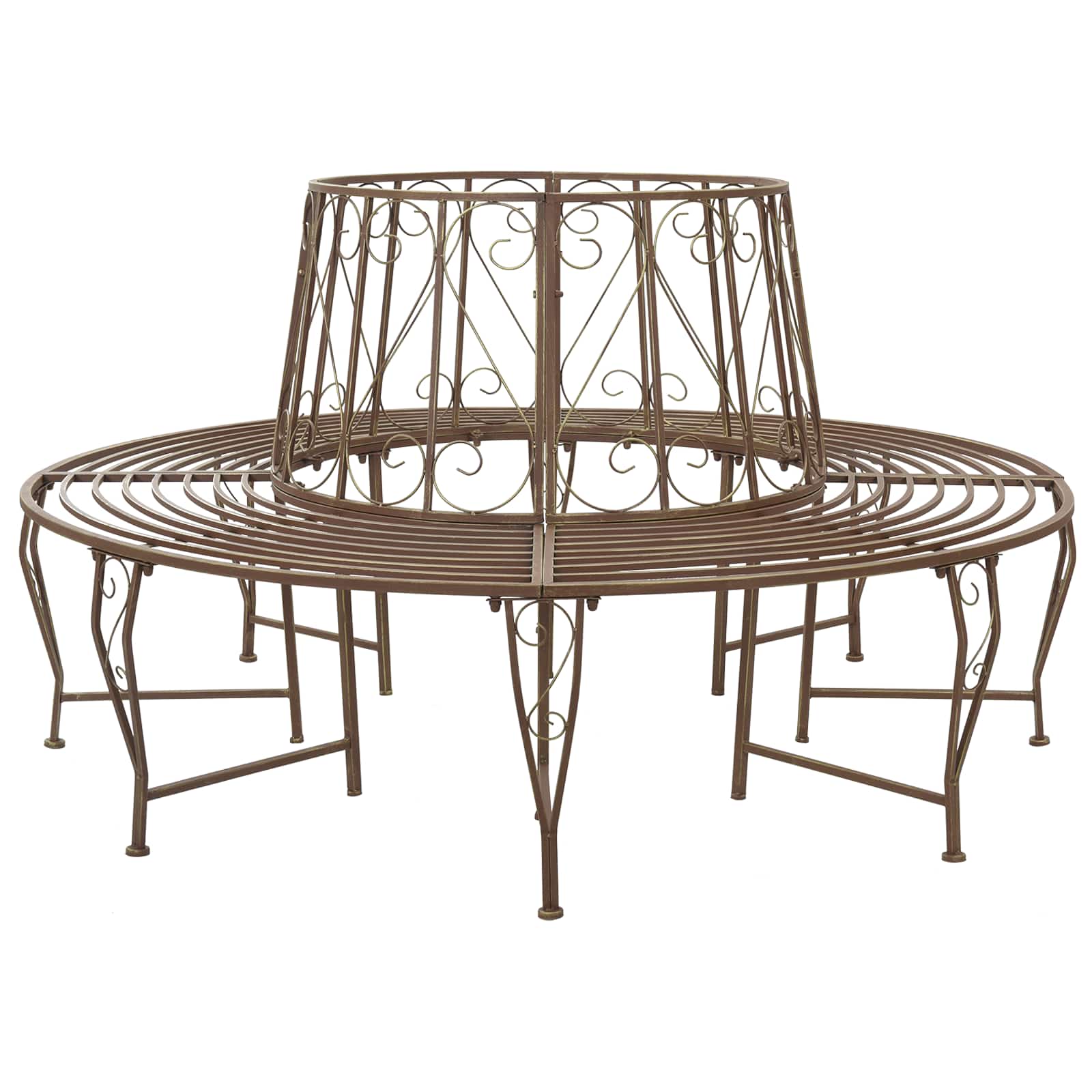 Trädbänk 8-Antal Sittplatser Ø 160 X 89 Cm Stål Antik Brun Rund