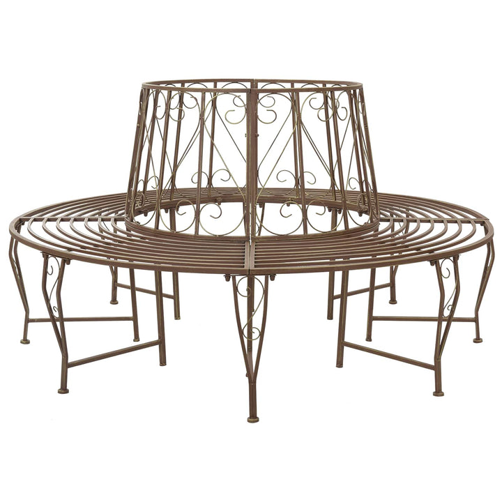 Trädbänk 8-Antal Sittplatser Ø 160 X 89 Cm Stål Antik Brun Rund