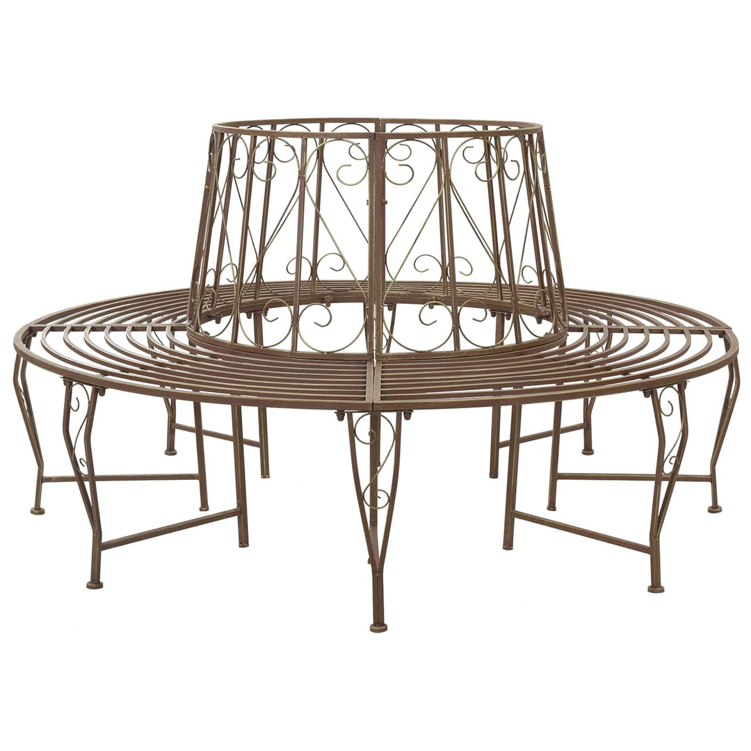 Trädbänk 8-Antal Sittplatser Ø 160 X 89 Cm Stål Antik Brun Rund