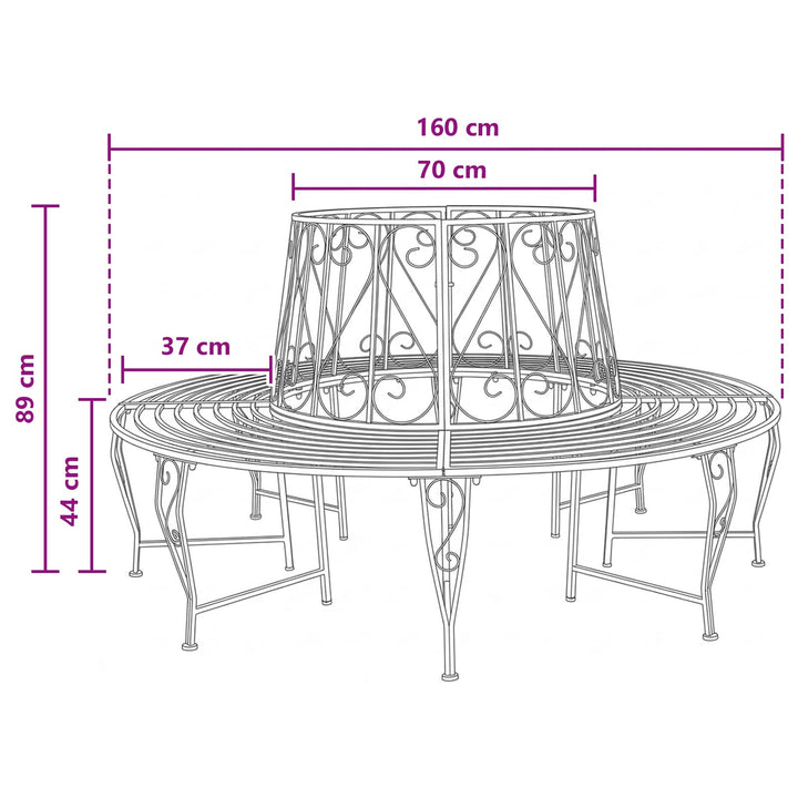Trädbänk 8-Antal Sittplatser Ø 160 X 89 Cm Stål Antik Brun Rund