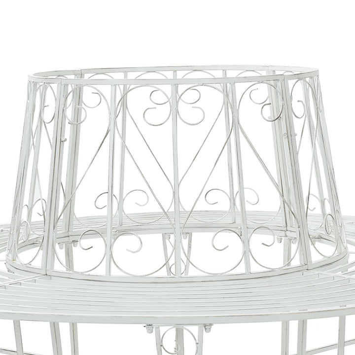 Trädbänk 8-Antal Sittplatser Ø 160 X 89 Cm Stål Antik Vit Rund