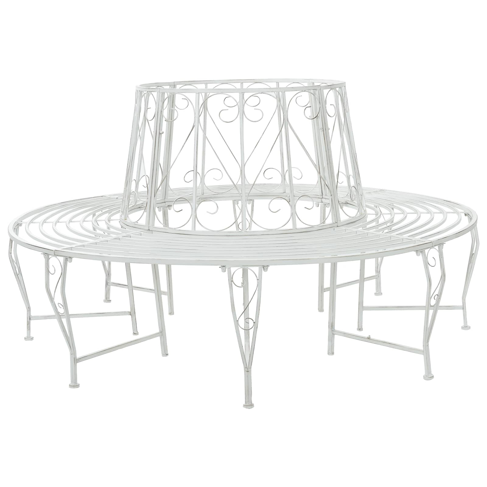 Trädbänk 8-Antal Sittplatser Ø 160 X 89 Cm Stål Antik Vit Rund