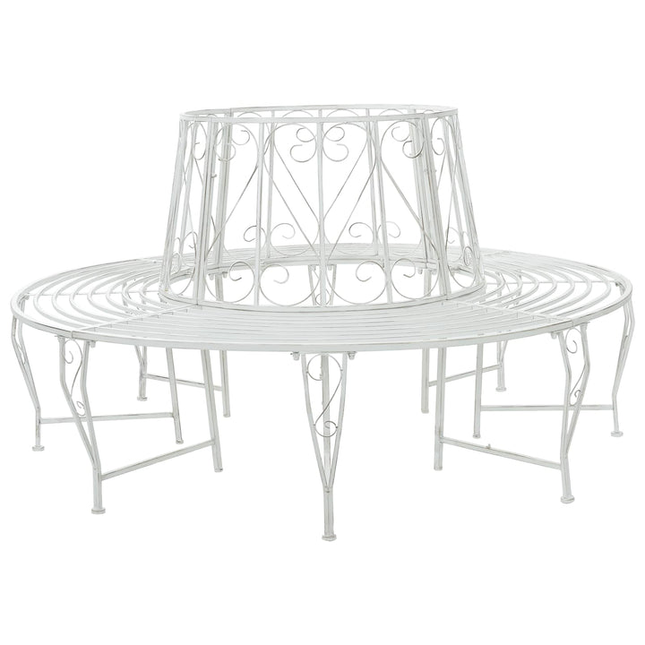Trädbänk 8-Antal Sittplatser Ø 160 X 89 Cm Stål Antik Vit Rund