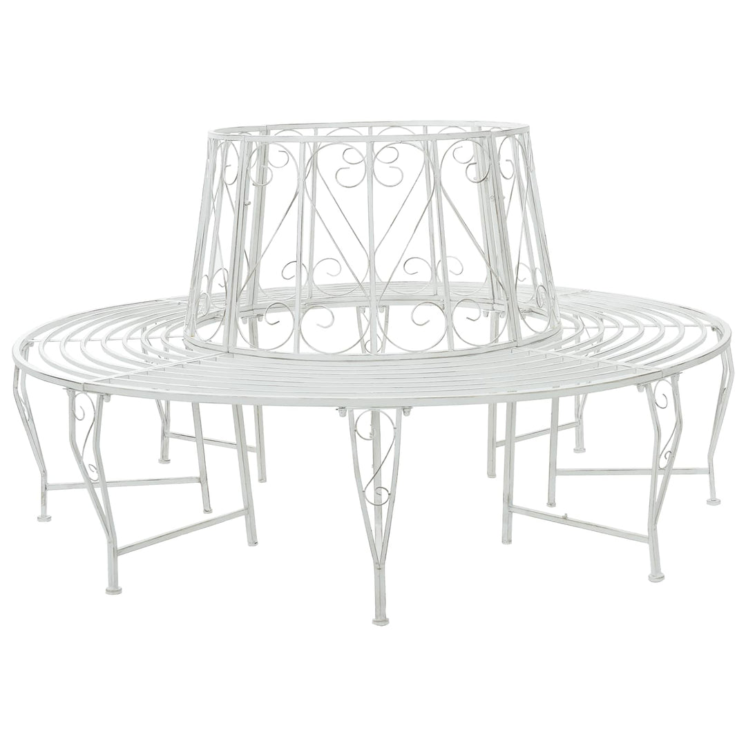 Trädbänk 8-Antal Sittplatser Ø 160 X 89 Cm Stål Antik Vit Rund