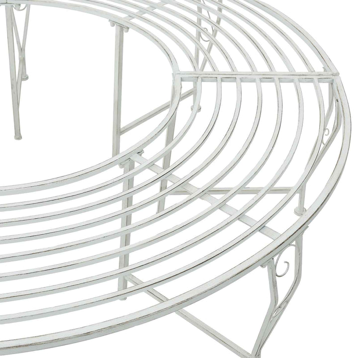 Trädbänk 8-Antal Sittplatser Ø 160 X 44 Cm Stål Antik Vit Rund