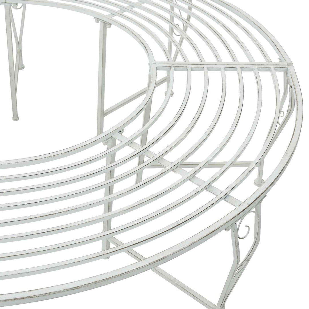Trädbänk 8-Antal Sittplatser Ø 160 X 44 Cm Stål Antik Vit Rund