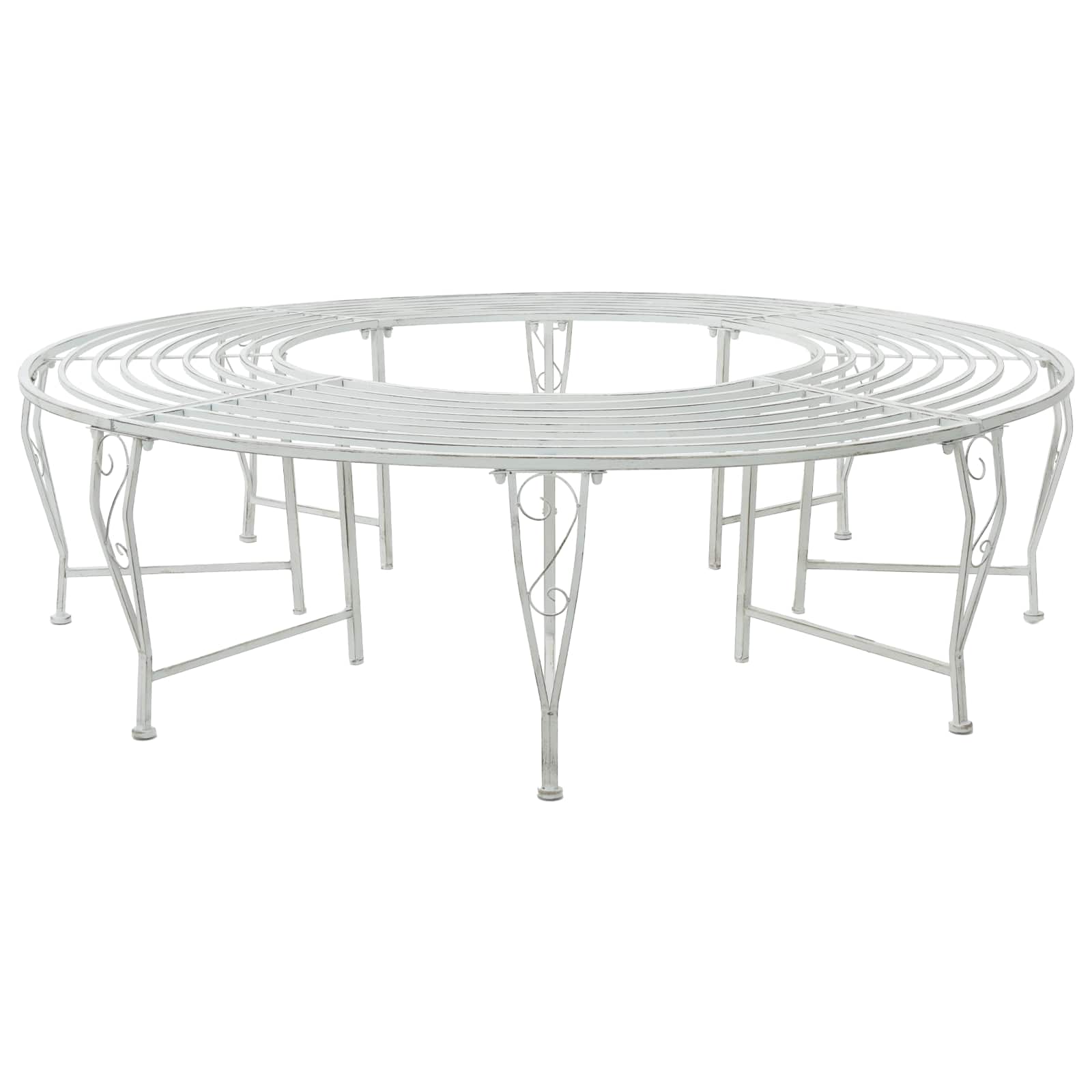 Trädbänk 8-Antal Sittplatser Ø 160 X 44 Cm Stål Antik Vit Rund