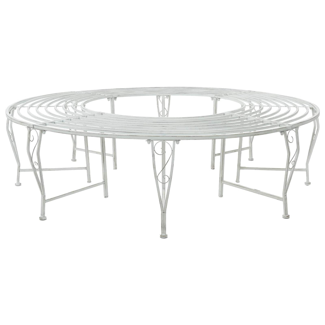 Trädbänk 8-Antal Sittplatser Ø 160 X 44 Cm Stål Antik Vit Rund