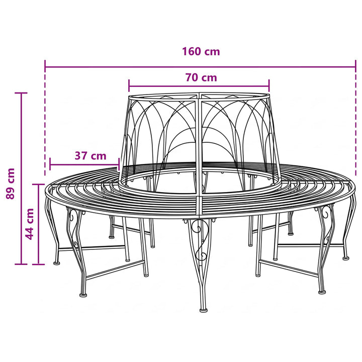 Trädbänk 8-Antal Sittplatser Ø 160 X 89 Cm Stål Antikbrun Rund