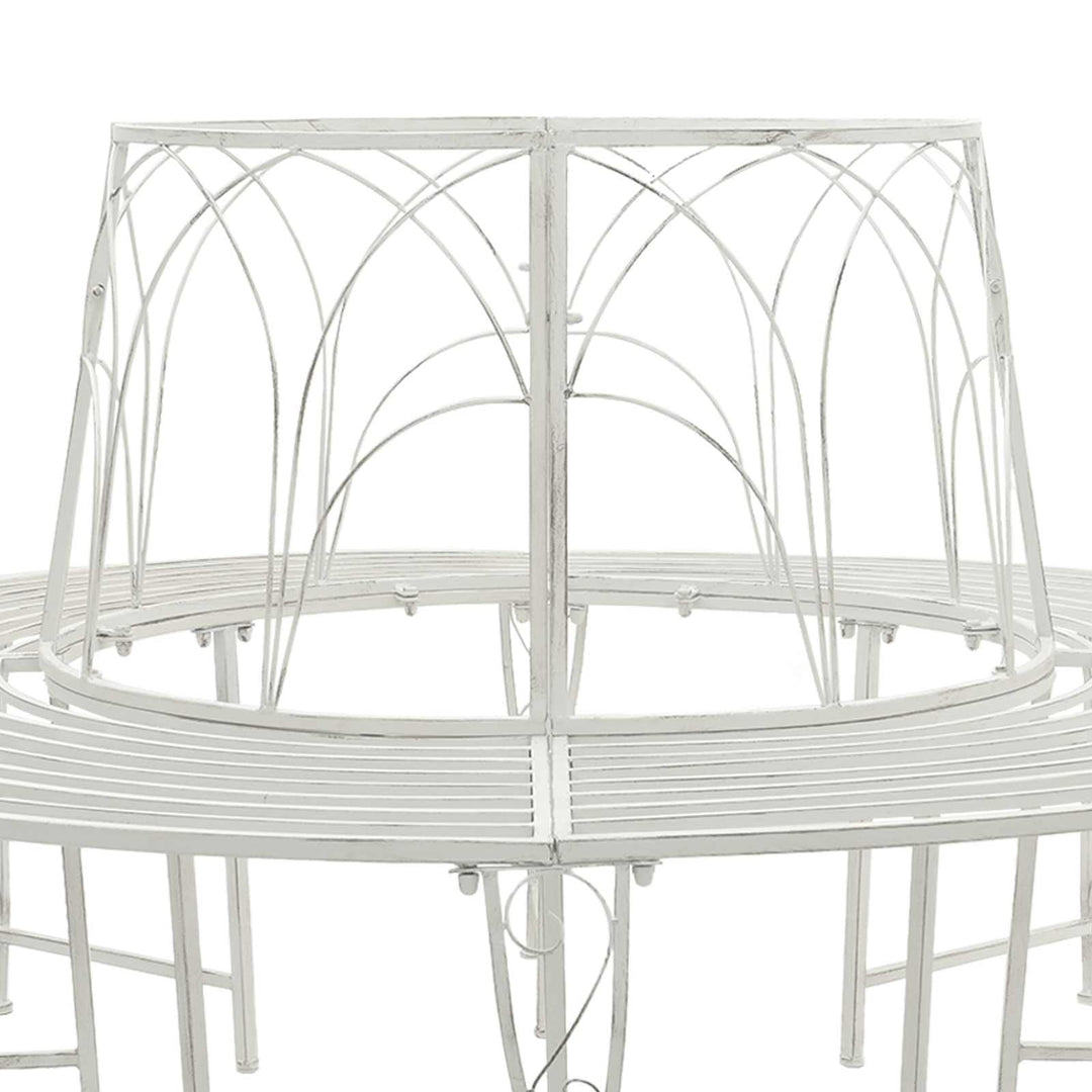 Trädbänk 8-Antal Sittplatser Ø 160 X 89 Cm Stål Antik Vit Rund