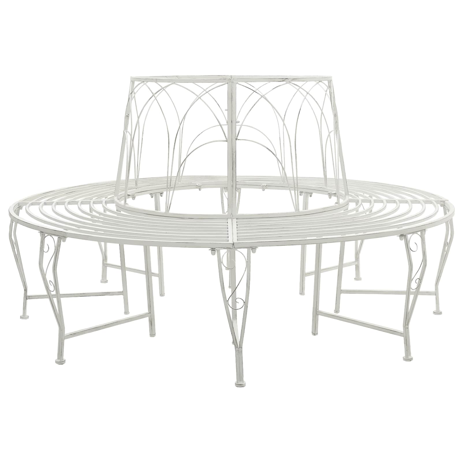 Trädbänk 8-Antal Sittplatser Ø 160 X 89 Cm Stål Antik Vit Rund