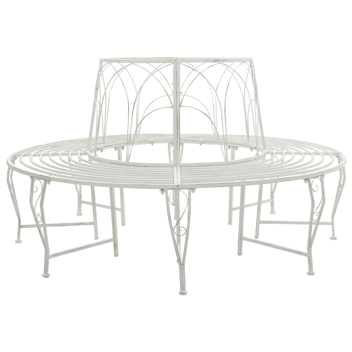 Trädbänk 8-Antal Sittplatser Ø 160 X 89 Cm Stål Antik Vit Rund