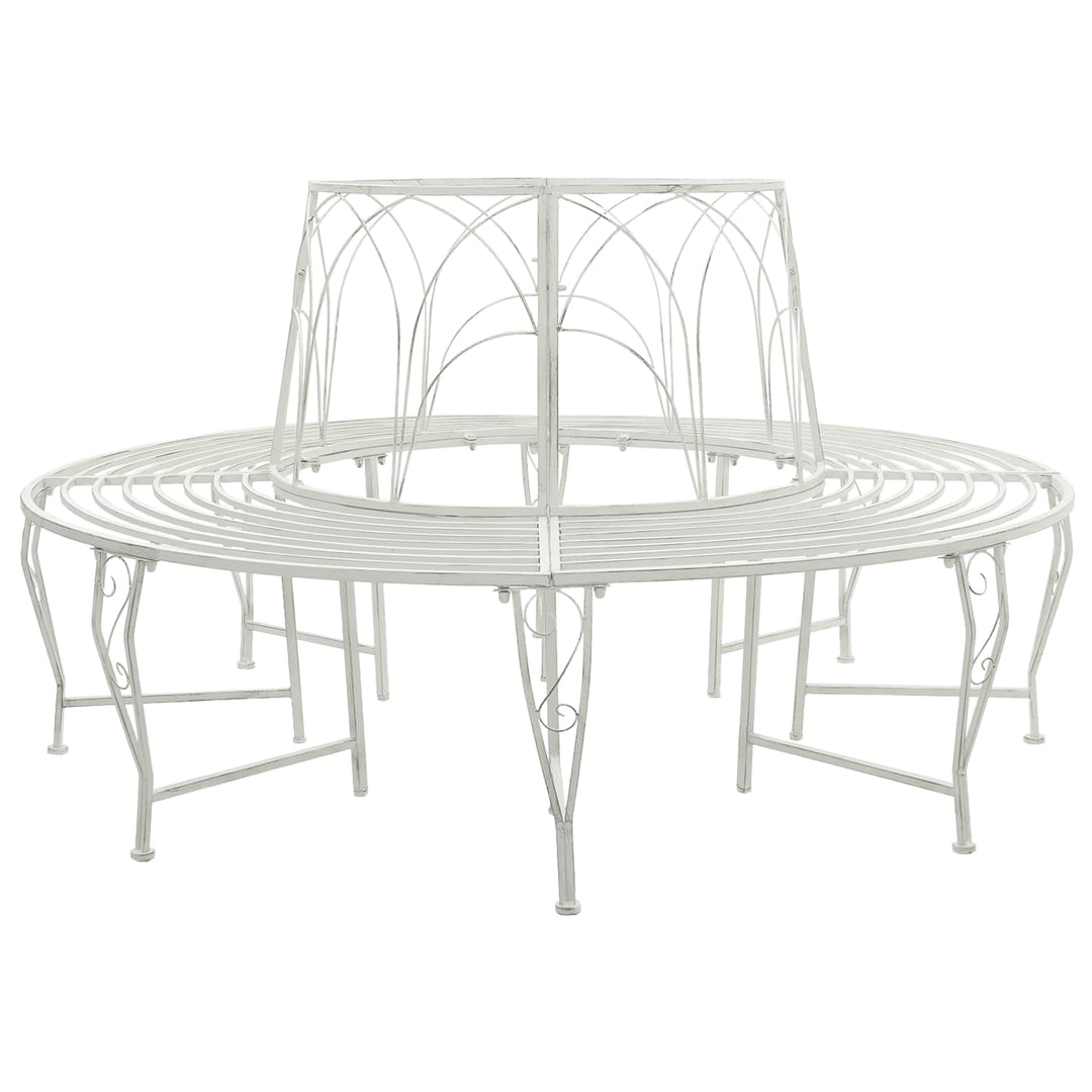 Trädbänk 8-Antal Sittplatser Ø 160 X 89 Cm Stål Antik Vit Rund