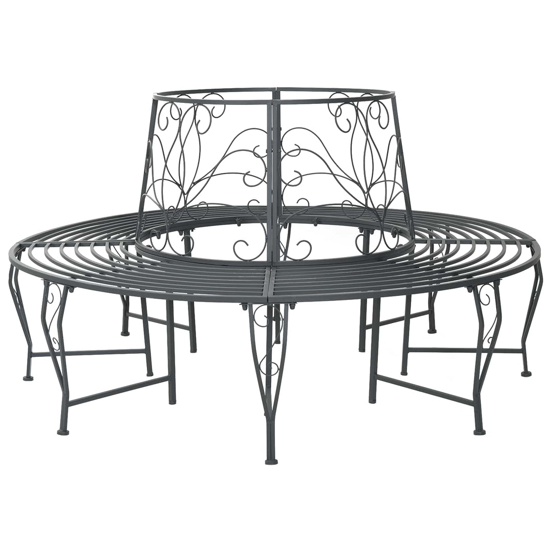 Trädbänk 8-Antal Sittplatser Ø 160 X 89 Cm Stål Silvergrå Rund