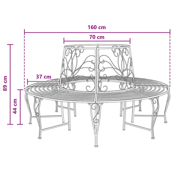 Trädbänk 8-Antal Sittplatser Ø 160 X 89 Cm Stål Antikbrun Rund