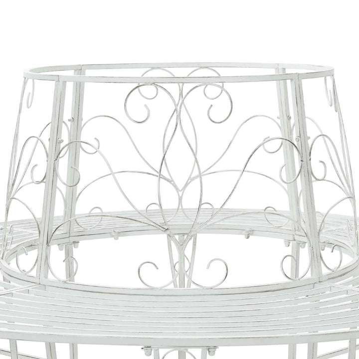 Trädbänk 8-Antal Sittplatser Ø 160 X 89 Cm Stål Antik Vit Rund