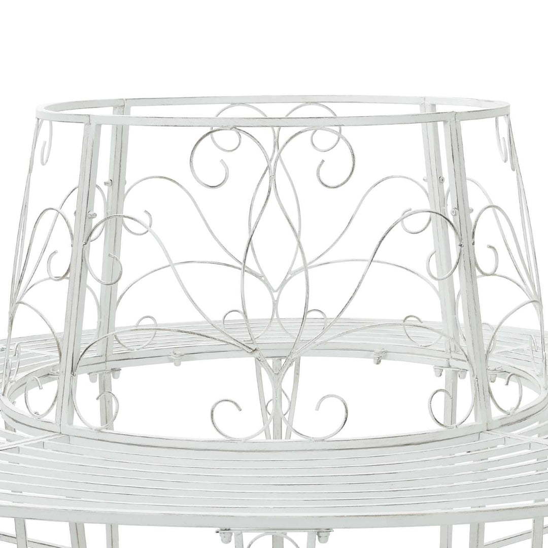 Trädbänk 8-Antal Sittplatser Ø 160 X 89 Cm Stål Antik Vit Rund