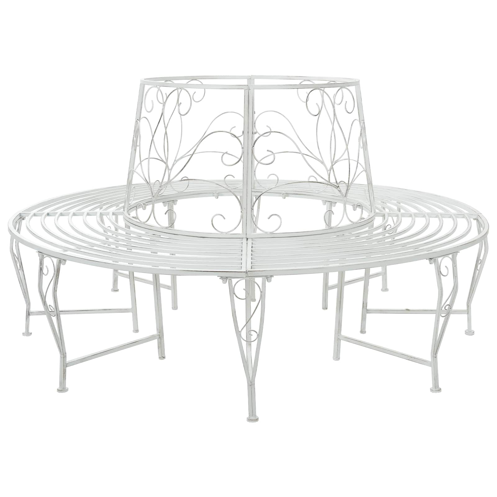 Trädbänk 8-Antal Sittplatser Ø 160 X 89 Cm Stål Antik Vit Rund