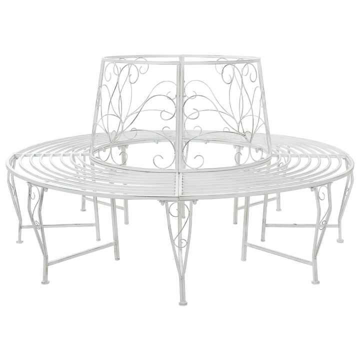 Trädbänk 8-Antal Sittplatser Ø 160 X 89 Cm Stål Antik Vit Rund
