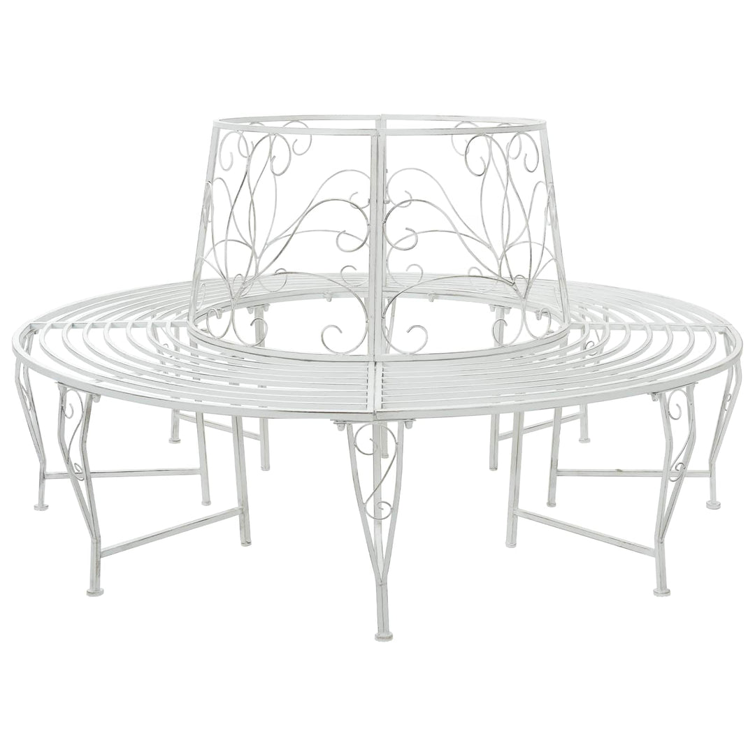 Trädbänk 8-Antal Sittplatser Ø 160 X 89 Cm Stål Antik Vit Rund