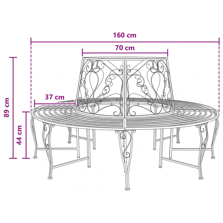 Trädbänk 8-Antal Sittplatser Ø 160 X 89 Cm Stål Silvergrå Rund