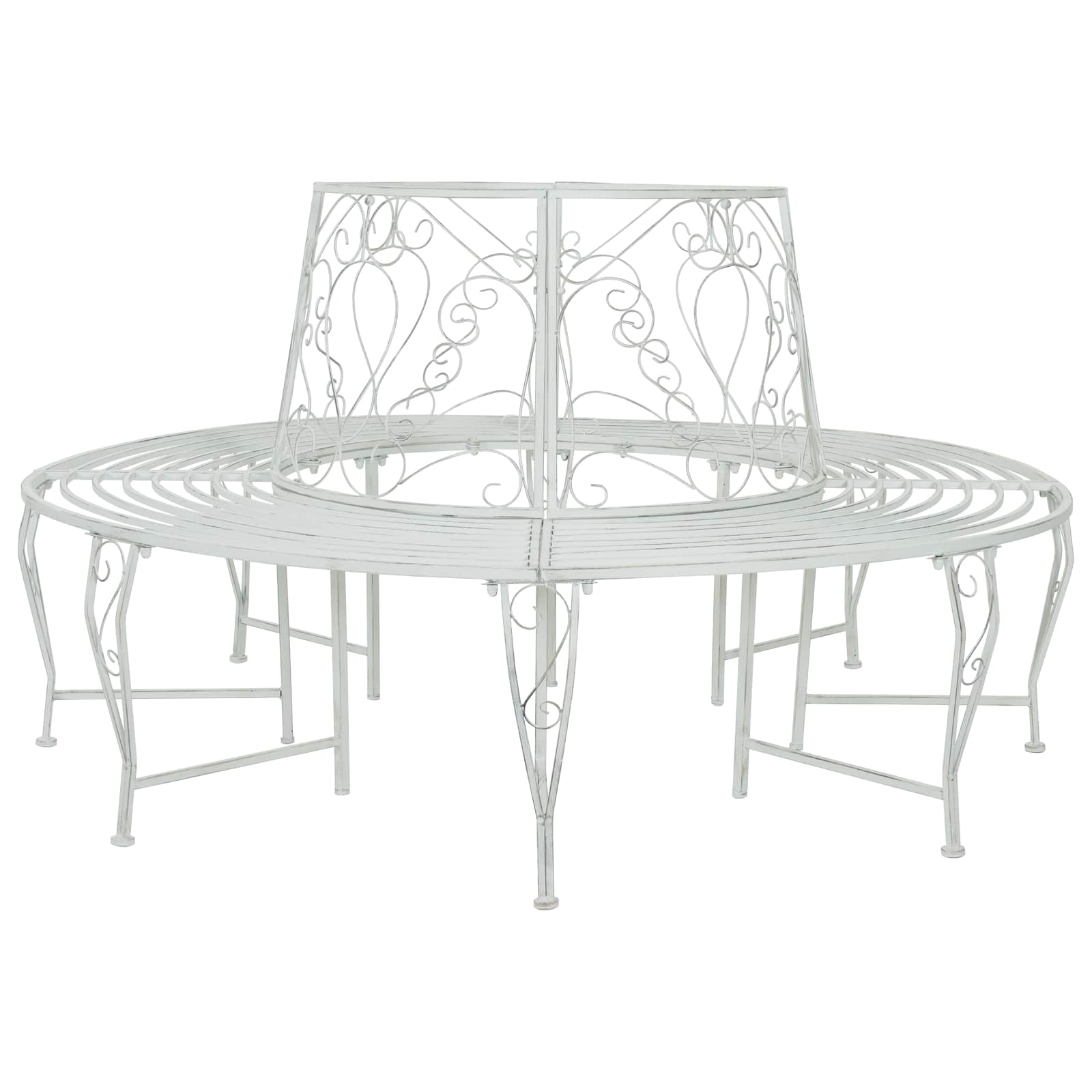 Trädbänk 8-Antal Sittplatser Ø 160 X 89 Cm Stål Antik Vit Rund