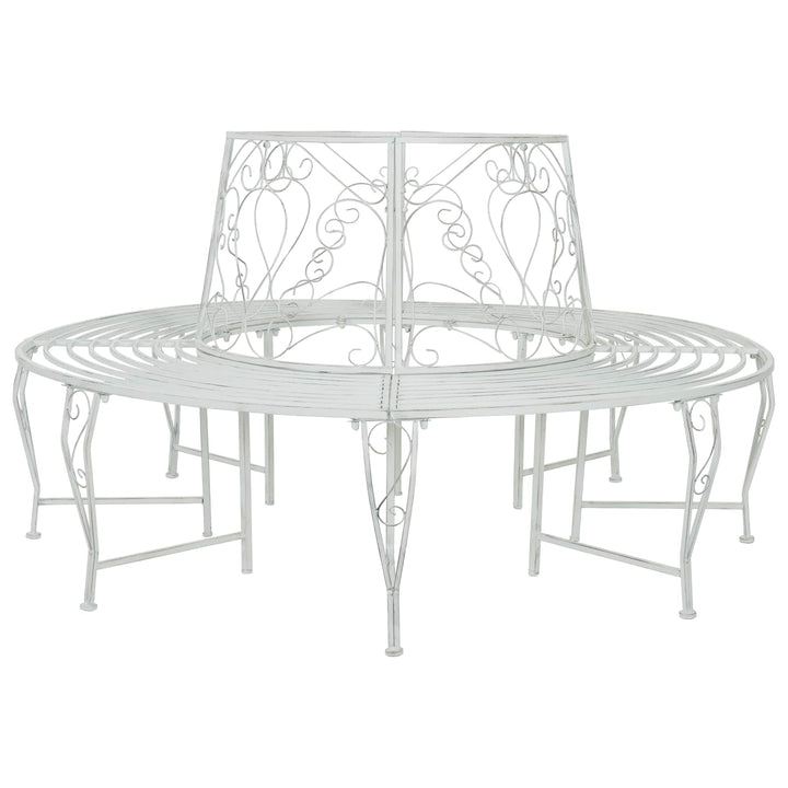 Trädbänk 8-Antal Sittplatser Ø 160 X 89 Cm Stål Antik Vit Rund