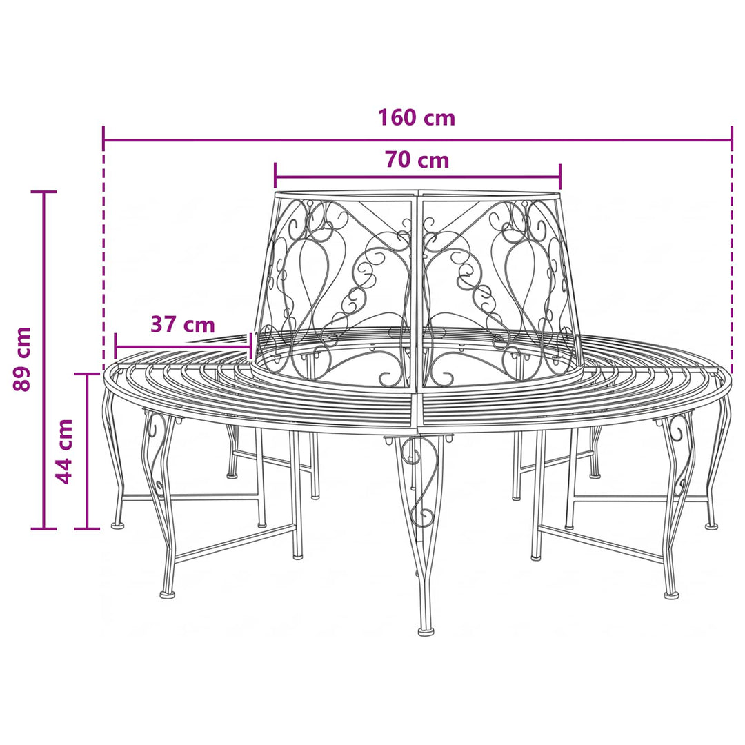 Trädbänk 8-Antal Sittplatser Ø 160 X 89 Cm Stål Antik Vit Rund
