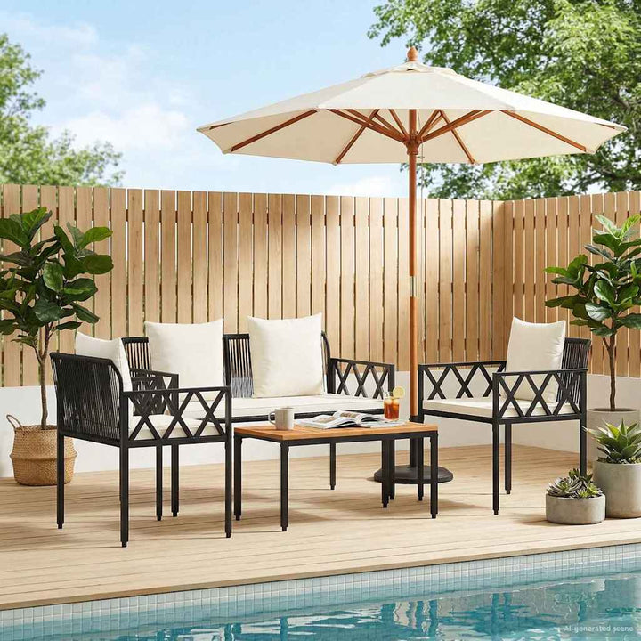 Utemöbelset 4 Pcs Svart Och Krämvit Konstrotting