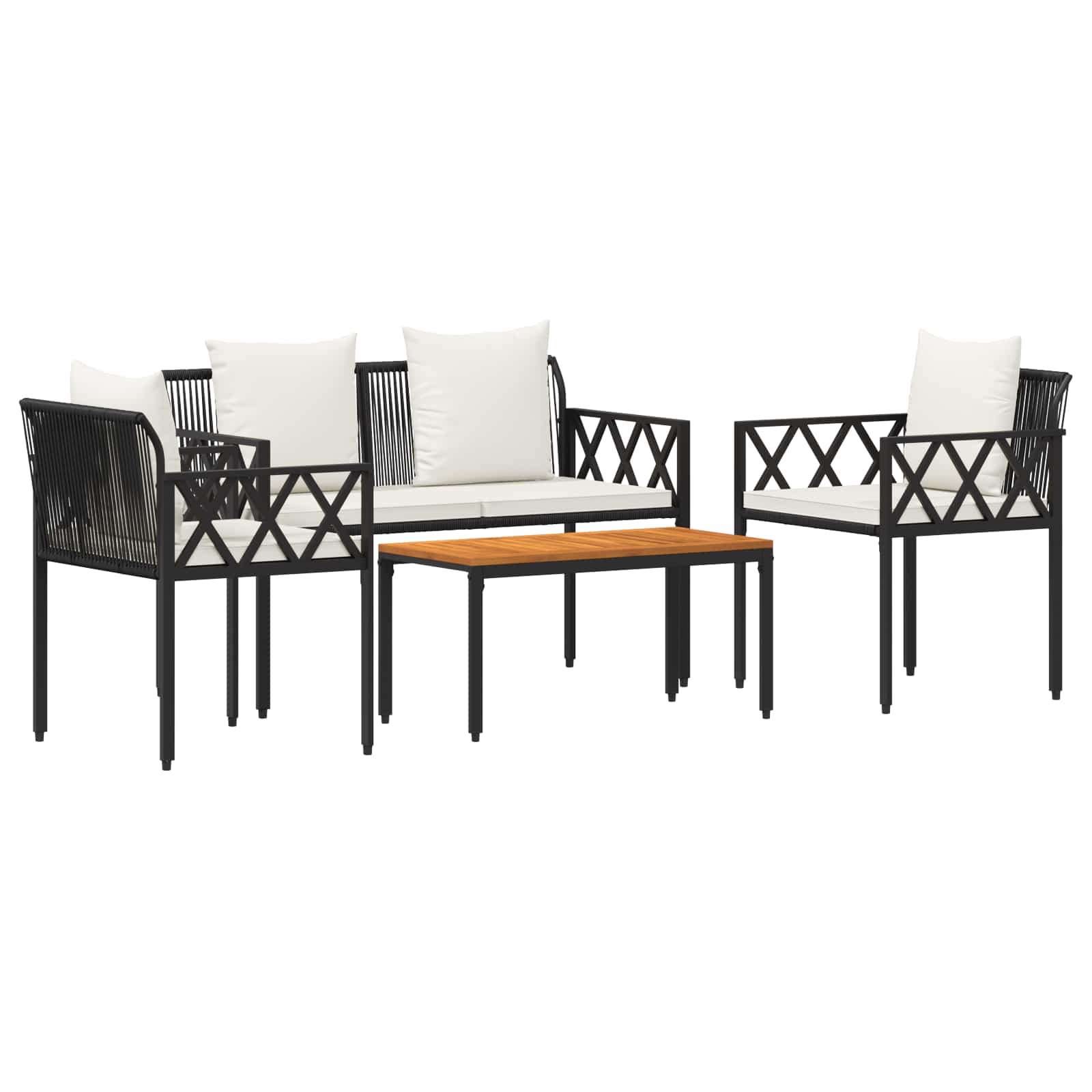 Utemöbelset 4 Pcs Svart Och Krämvit Konstrotting