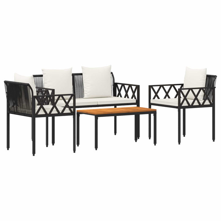 Utemöbelset 4 Pcs Svart Och Krämvit Konstrotting
