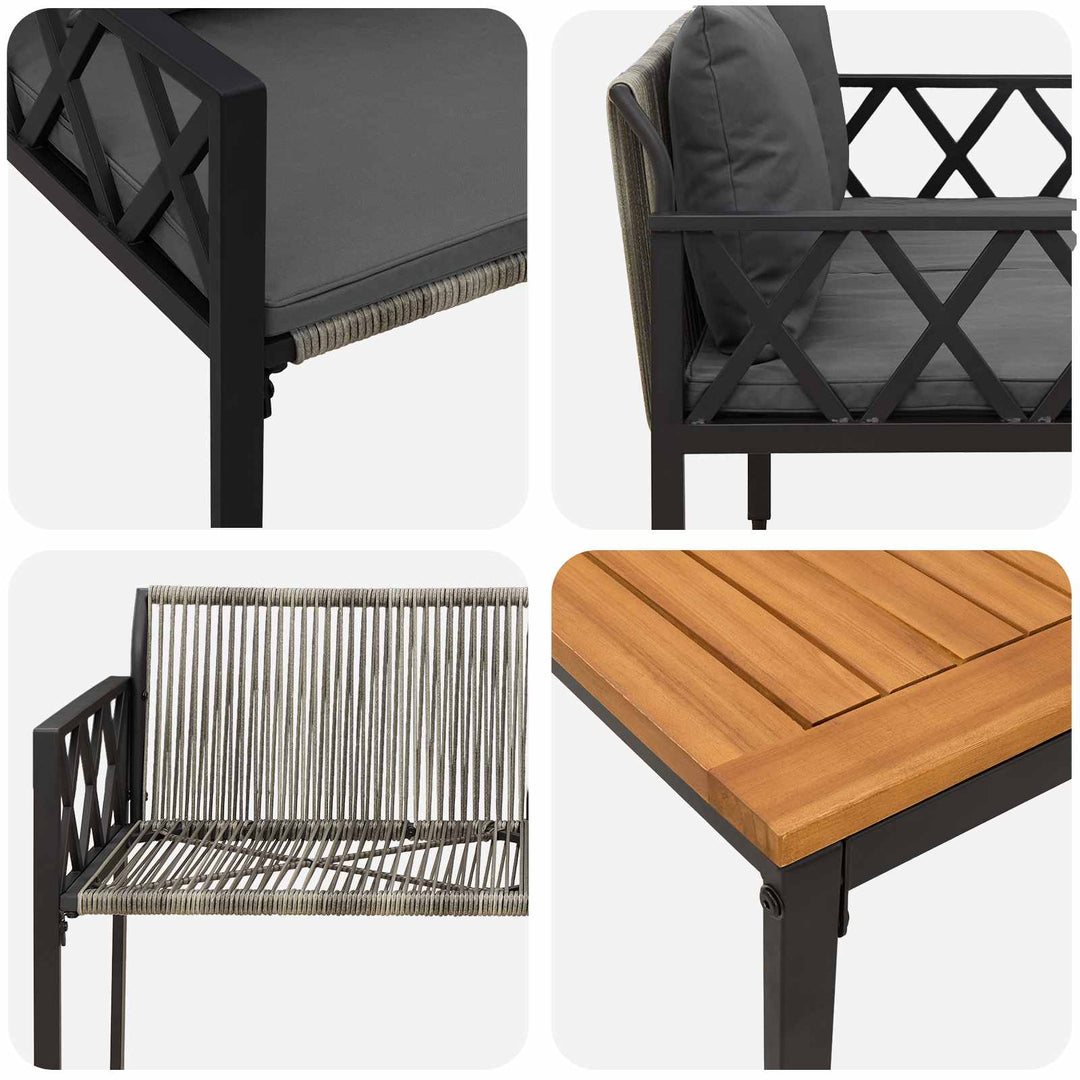 Utemöbelset 4 Pcs Grå Och Mörkgrå Konstrotting